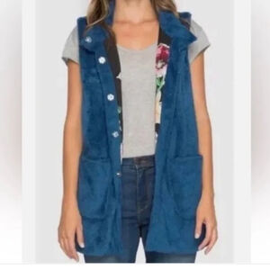 JOHNNY WAS reversible Vicney Lagoon blue faux fur vest topper pockets large